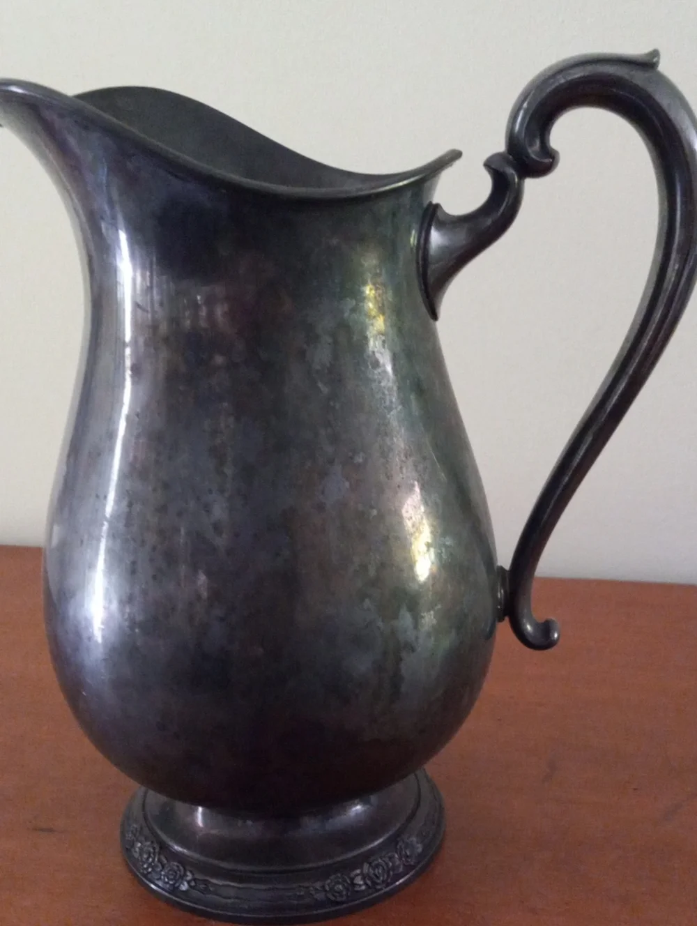 Camille #6017 Antique-Style Silver-Plated Metal Pitcher in Dark Patina Finish